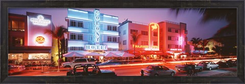 Framed Buildings Lit Up At Night, South Beach, Miami Beach, Florida, USA Print