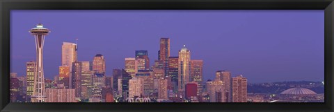 Framed USA, Washington, Seattle, cityscape at twilight Print