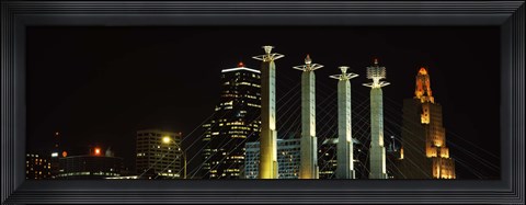 Framed Buildings lit up at night in a city, Bartle Hall, Kansas City, Jackson County, Missouri, USA Print
