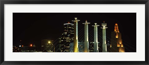 Framed Buildings lit up at night in a city, Bartle Hall, Kansas City, Jackson County, Missouri, USA Print