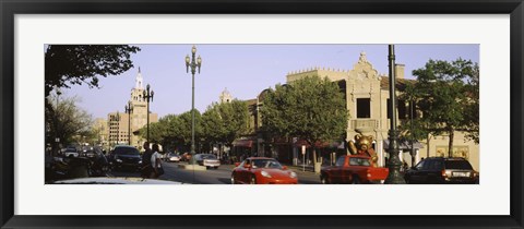 Framed USA, Missouri, Kansas, Country Club Plaza, Traffic on the road Print