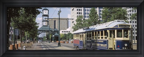 Framed View Of A Tram Trolley On A City Street, Court Square, Memphis, Tennessee, USA Print