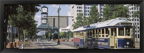 Framed View Of A Tram Trolley On A City Street, Court Square, Memphis, Tennessee, USA Print