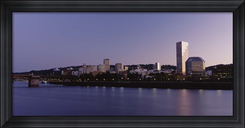 Framed Buildings on the waterfront at dusk, Portland, Oregon Print
