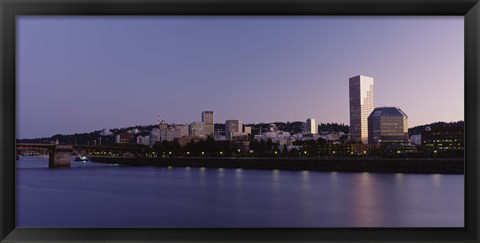 Framed Buildings on the waterfront at dusk, Portland, Oregon Print