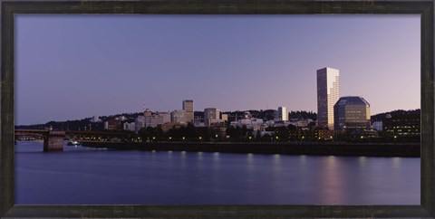 Framed Buildings on the waterfront at dusk, Portland, Oregon Print