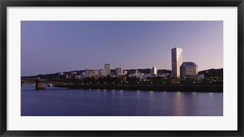 Framed Buildings on the waterfront at dusk, Portland, Oregon Print