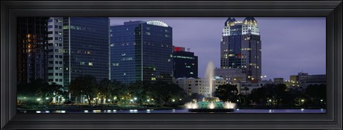 Framed Fountain in Lake Eola lit up at night, Summerlin Park, Orlando, Florida Print
