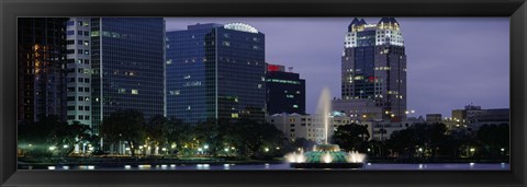 Framed Fountain in Lake Eola lit up at night, Summerlin Park, Orlando, Florida Print