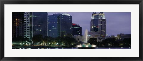 Framed Fountain in Lake Eola lit up at night, Summerlin Park, Orlando, Florida Print