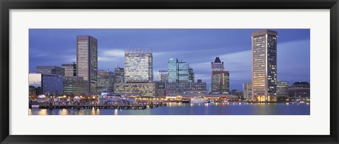 Framed Panoramic View Of An Urban Skyline At Twilight, Baltimore, Maryland, USA Print