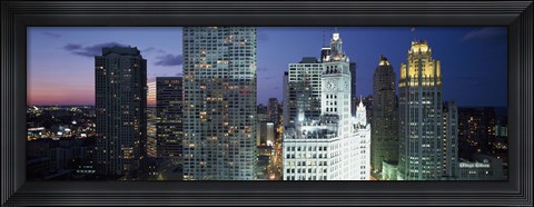 Framed Skyscraper lit up at night in a city, Chicago, Illinois, USA Print