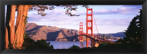 Framed Golden Gate Bridge with Mountains Print