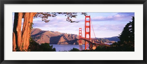 Framed Golden Gate Bridge with Mountains Print