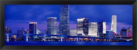 Framed Miami skyline at night, Florida Print