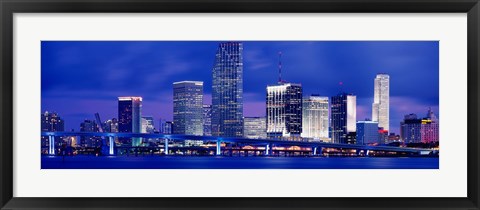 Framed Miami skyline at night, Florida Print