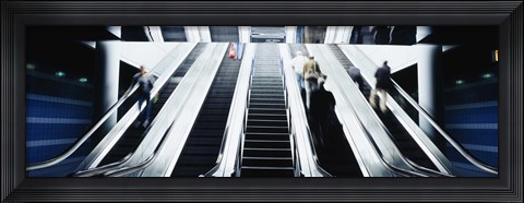 Framed Group of people on escalators at an airport, O&#39;Hare Airport, Chicago, Illinois, USA Print