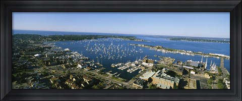 Framed Aerial view of a harbor, Newport Harbor, Newport, Rhode Island, USA Print