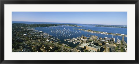 Framed Aerial view of a harbor, Newport Harbor, Newport, Rhode Island, USA Print