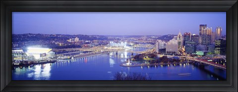 Framed Pittsburgh skyscrapers and Heinz Stadium at night Print
