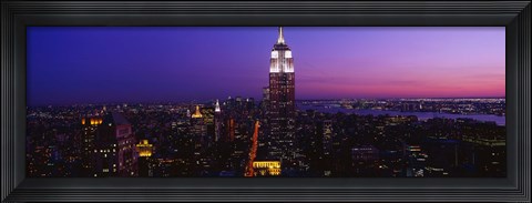 Framed Empire State building at night, New York NY Print