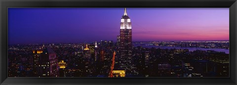 Framed Empire State building at night, New York NY Print