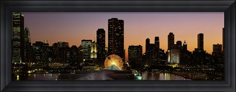 Framed Chicago skyline Lit Up at Night Print