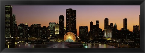 Framed Chicago skyline Lit Up at Night Print