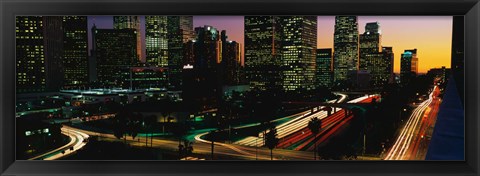 Framed Harbor Freeway and buildings lit up, Los Angeles CA Print