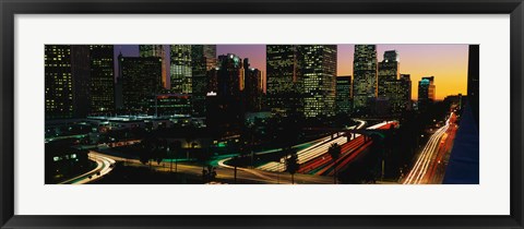 Framed Harbor Freeway and buildings lit up, Los Angeles CA Print