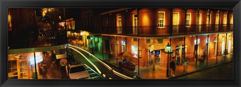 Framed Bourbon Street at night, New Orleans LA Print