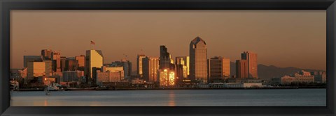 Framed San Diego Skyline at Sunset Print