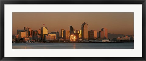 Framed San Diego Skyline at Sunset Print