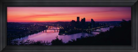 Framed Pittsburgh against a Red Sky Print