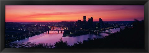 Framed Pittsburgh against a Red Sky Print