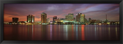 Framed Buildings lit up at the waterfront, New Orleans, Louisiana, USA Print