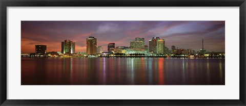 Framed Buildings lit up at the waterfront, New Orleans, Louisiana, USA Print