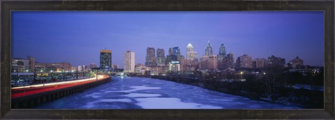 Framed Buildings lit up at night, Philadelphia, Pennsylvania, USA Print