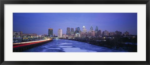 Framed Buildings lit up at night, Philadelphia, Pennsylvania, USA Print