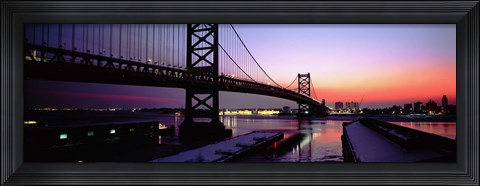 Framed Suspension bridge across a river, Ben Franklin Bridge, Philadelphia, Pennsylvania, USA Print