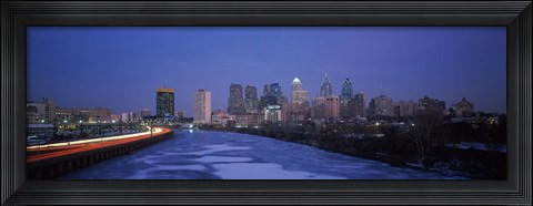 Framed Philadelphia Skyline at Night Print