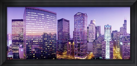 Framed Skyscrapers at night, Chicago IL Print