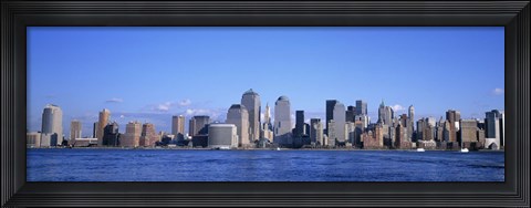 Framed New York City Skyline with Bright Blue Sky and Water Print