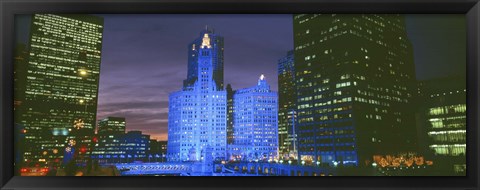 Framed Wrigley Building, Blue Lights, Chicago, Illinois, USA Print