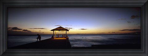 Framed Tourists on a pier, Waikiki Beach, Waikiki, Honolulu, Oahu, Hawaii, USA Print
