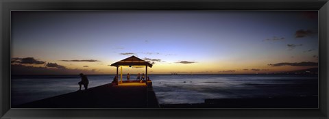 Framed Tourists on a pier, Waikiki Beach, Waikiki, Honolulu, Oahu, Hawaii, USA Print