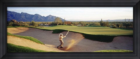 Framed Side profile of a man playing golf at a golf course, Tucson, Arizona, USA Print