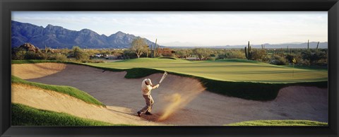 Framed Side profile of a man playing golf at a golf course, Tucson, Arizona, USA Print