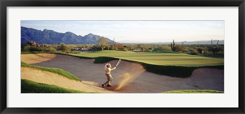 Framed Side profile of a man playing golf at a golf course, Tucson, Arizona, USA Print