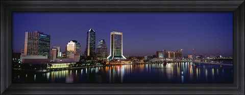 Framed Buildings Lit Up At Night, Jacksonville, Florida, USA Print